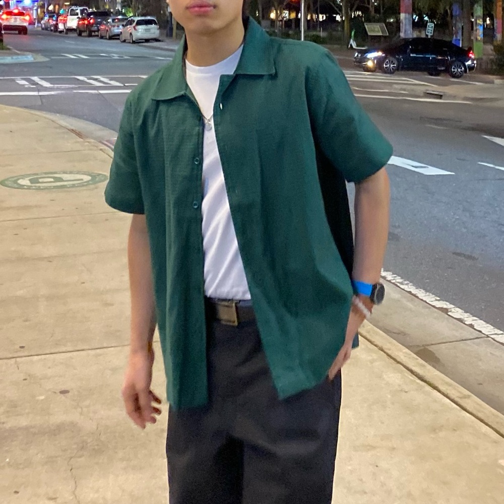 Green casual button down shirt